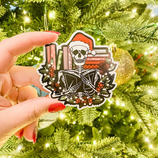 Holiday Skeleton Reader Christmas magnet