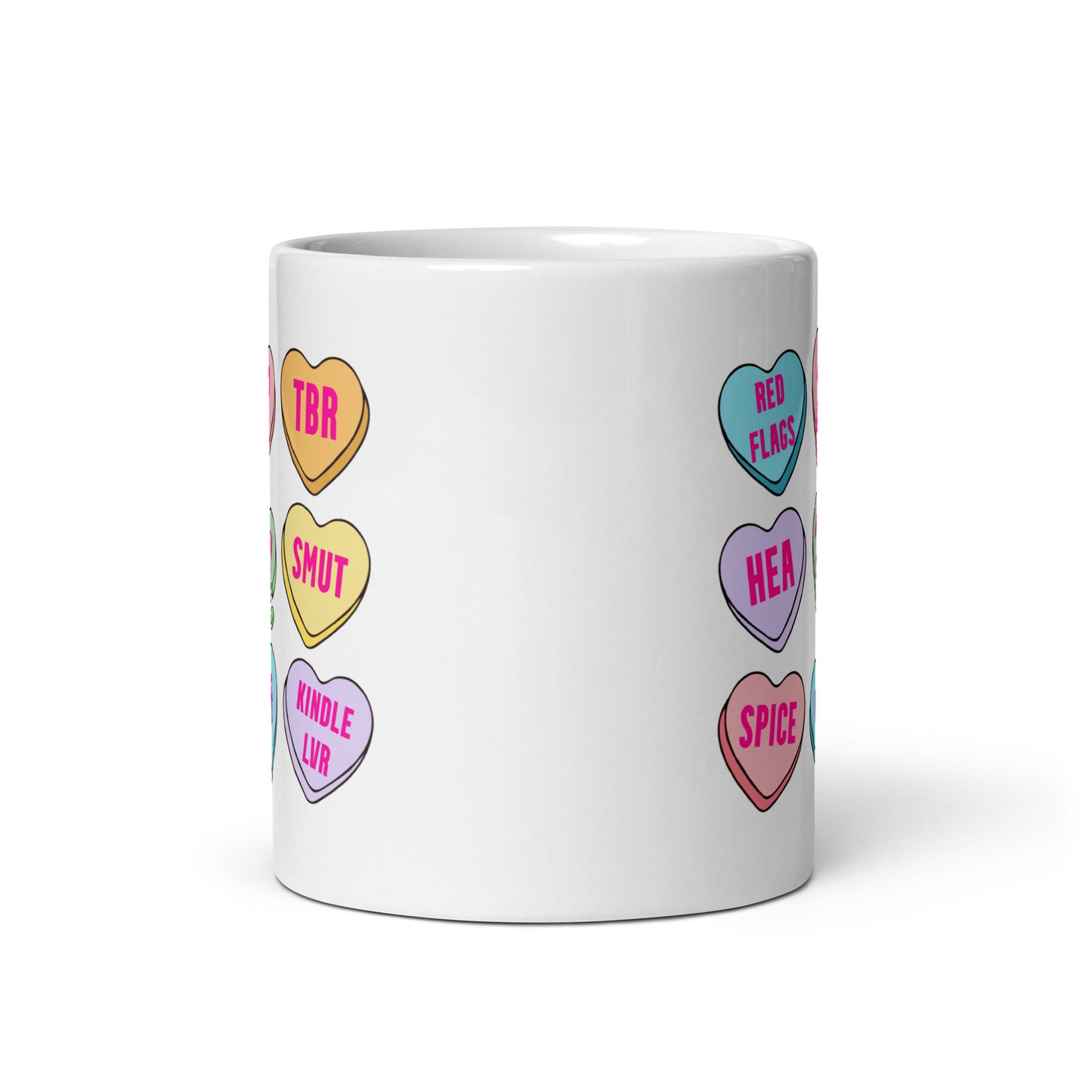 Bookstagram Candy Hearts Valentines White glossy mug