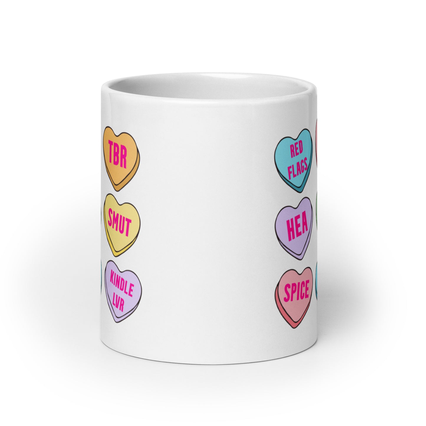 Bookstagram Candy Hearts Valentines White glossy mug